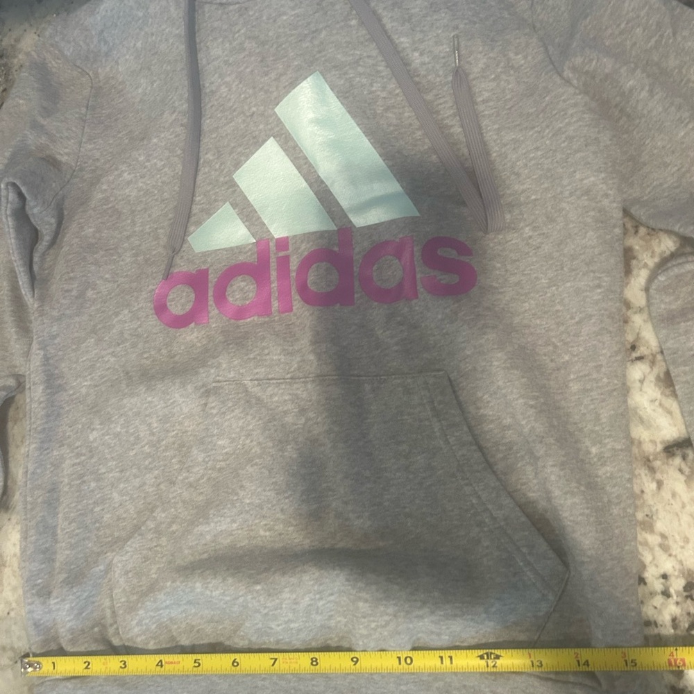 Adidas Gray Hoodie with Teal and Purple Accents